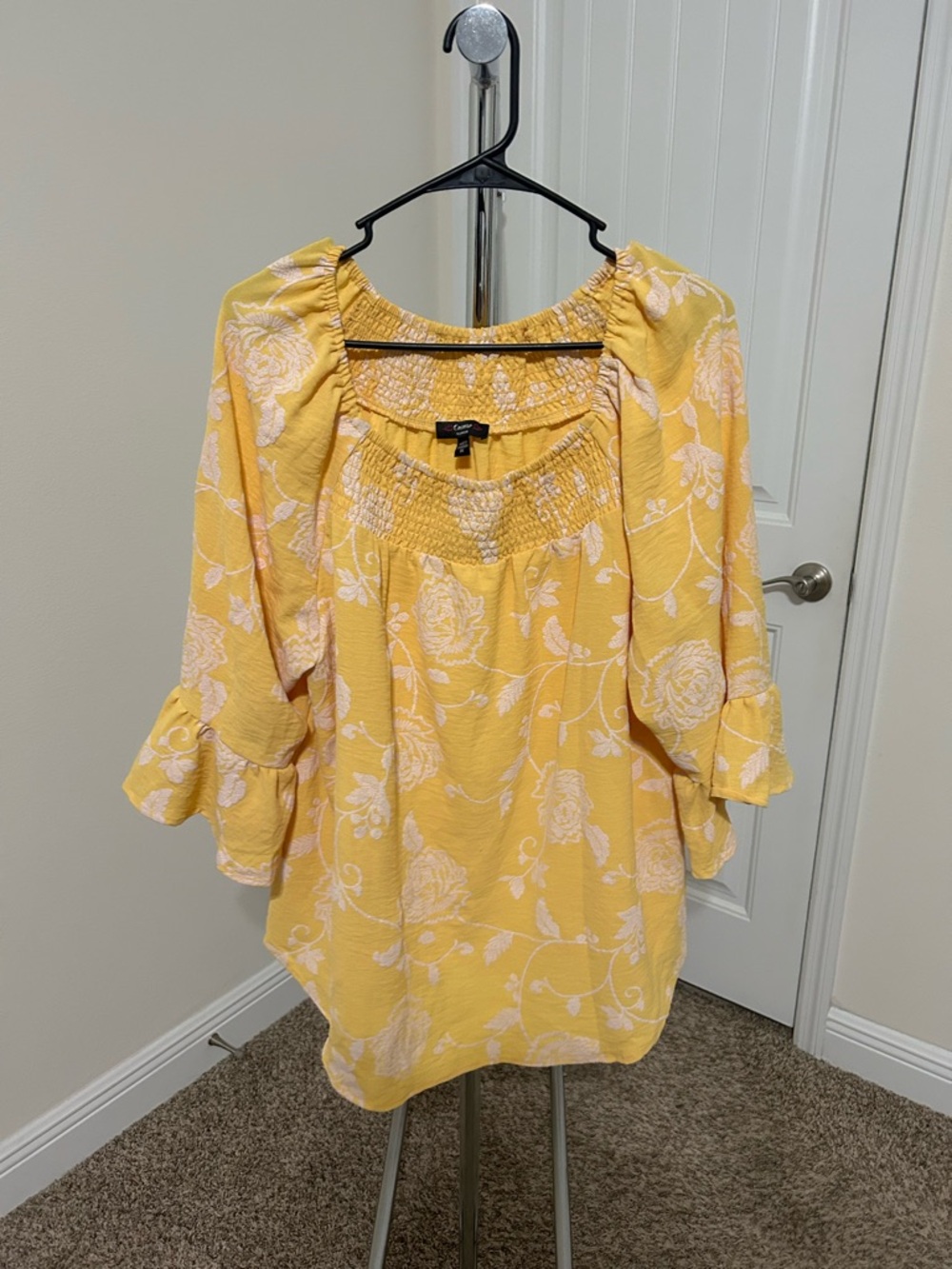 Cocomo Yellow Floral Smocked Square Neck Blouse